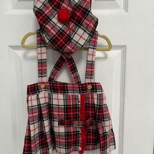 Vintage Good lad of Philadelphia red plaid girls skirt overall and hat